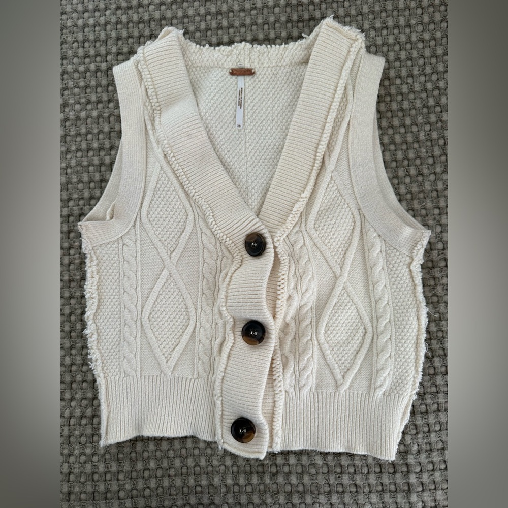 Free People Cream Cardigan Sweater with Cable Knit